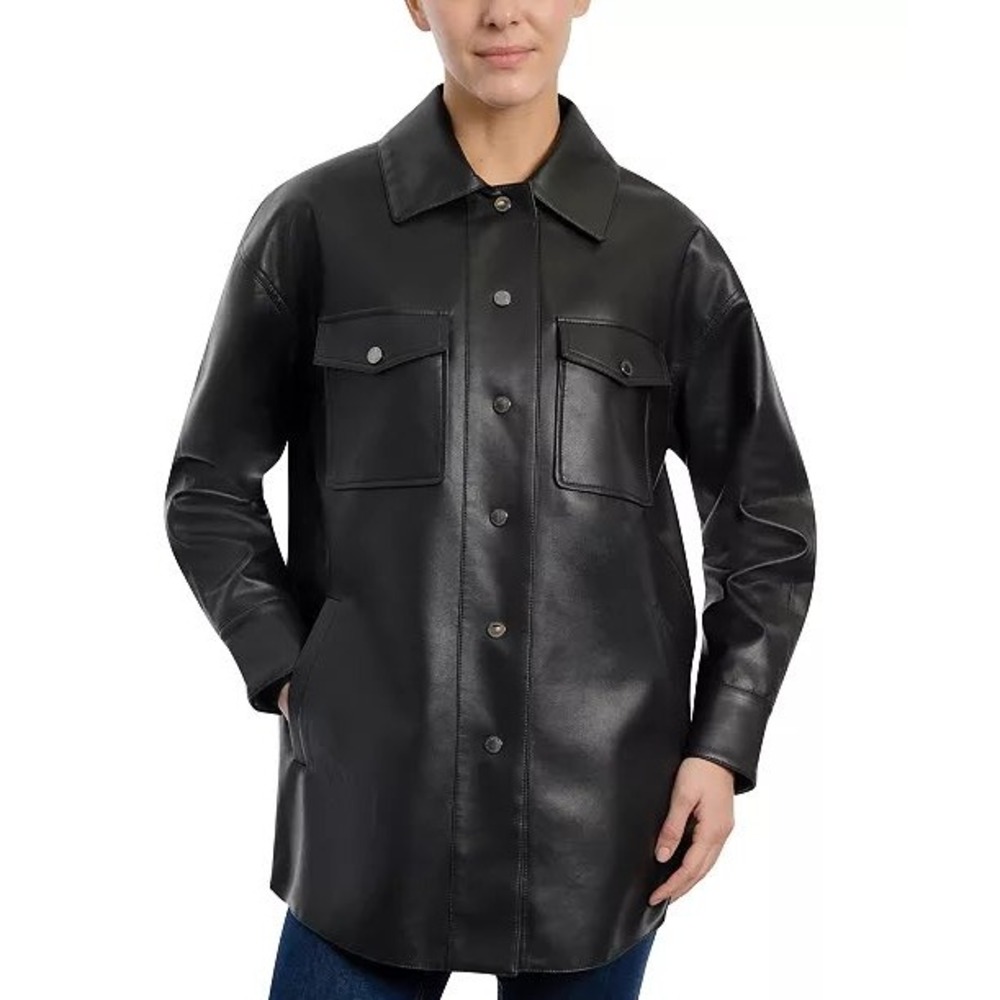 BCBG Maxazria Black Faux Leather Oversized Jacket Women's Size XS